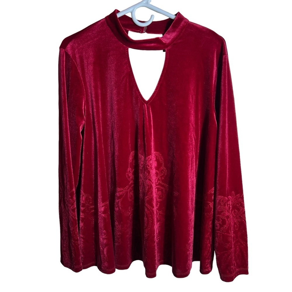 Fever Red Velour Keyhole Cut Out Tunic, Large